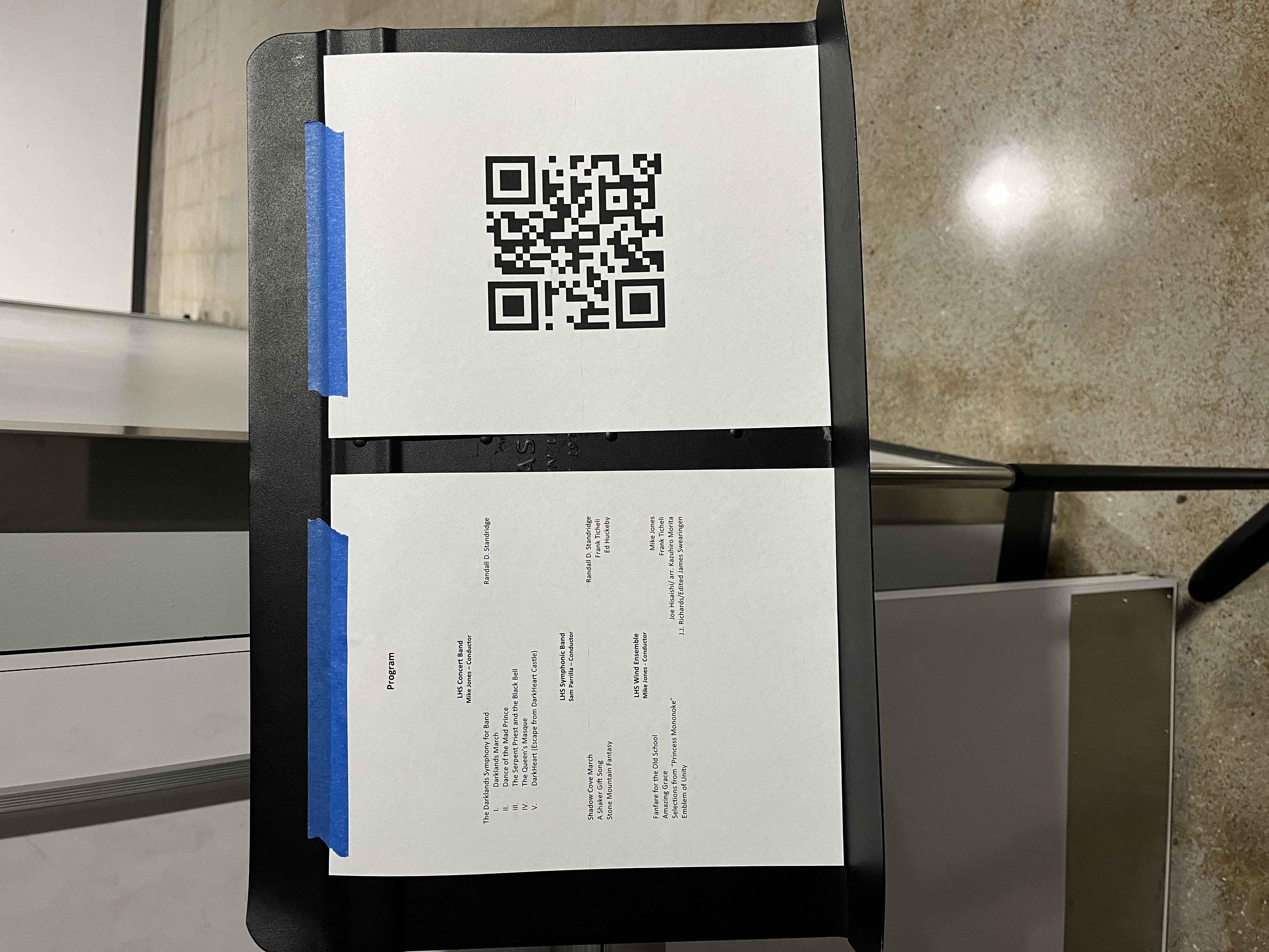 QR code on a music stand at a performance