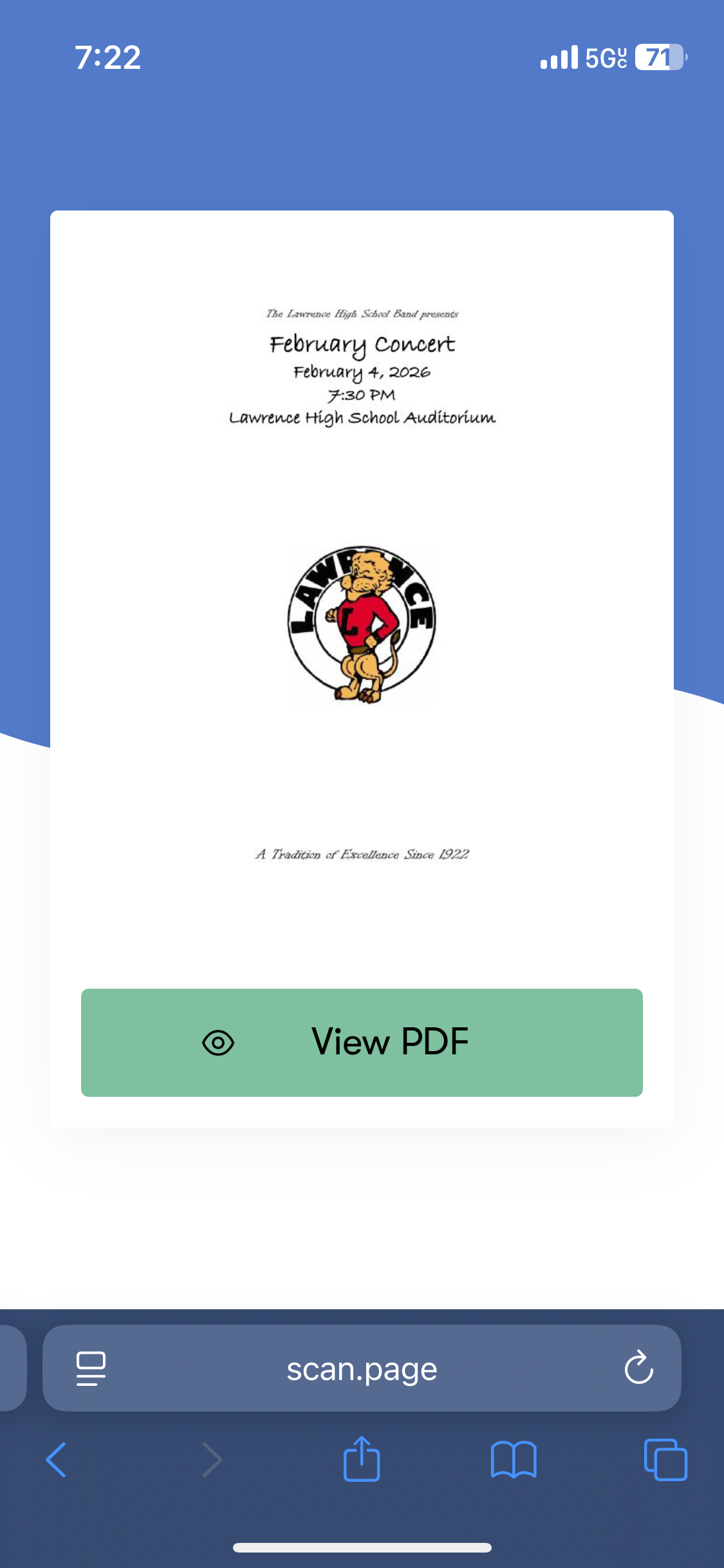 Phone screen after scanning the QR code, showing a link to open a PDF