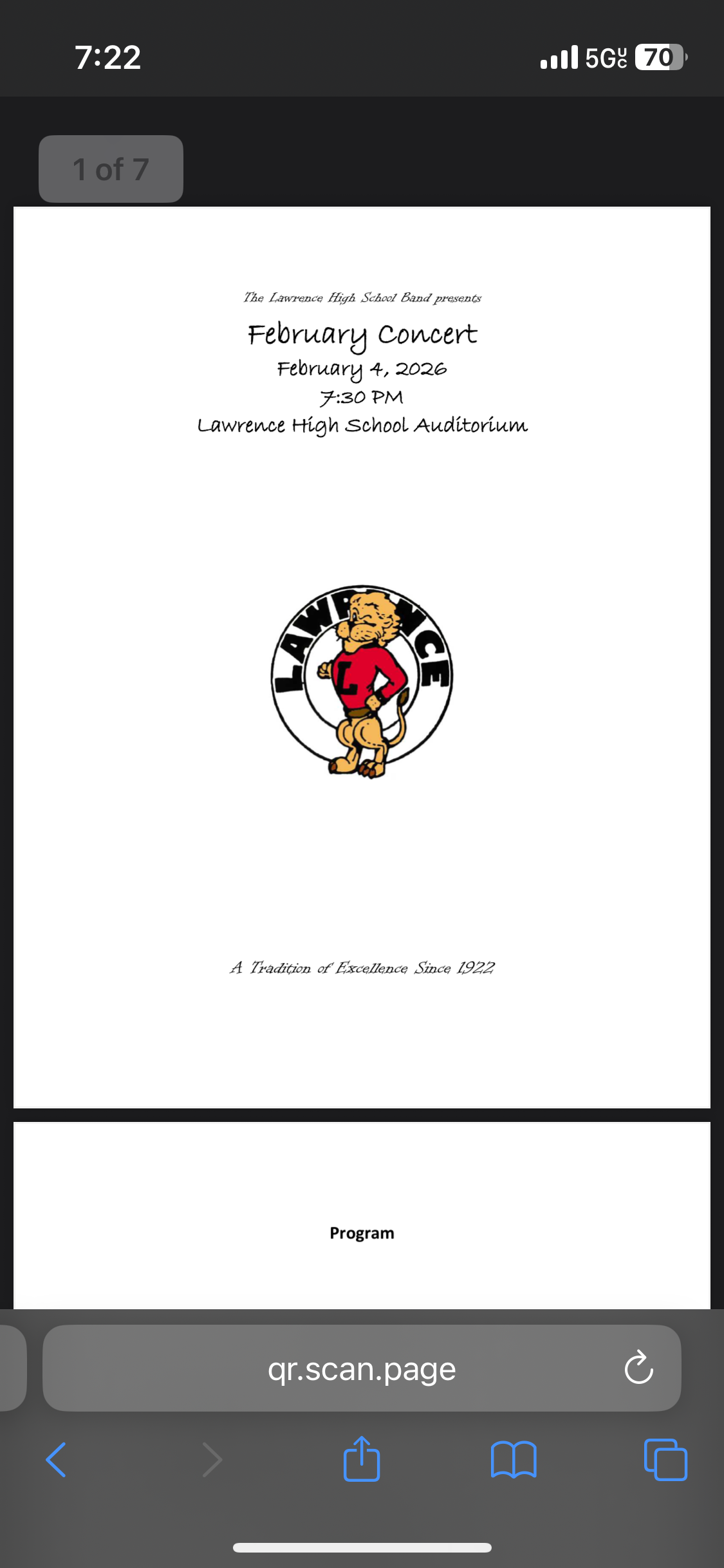 Concert program displayed as a PDF on a phone screen