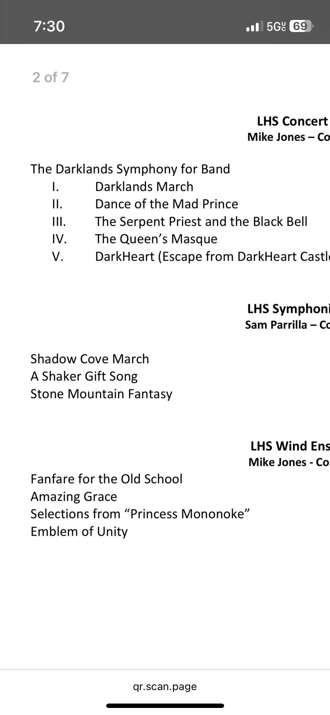 Concert program PDF requiring pinch and zoom on mobile