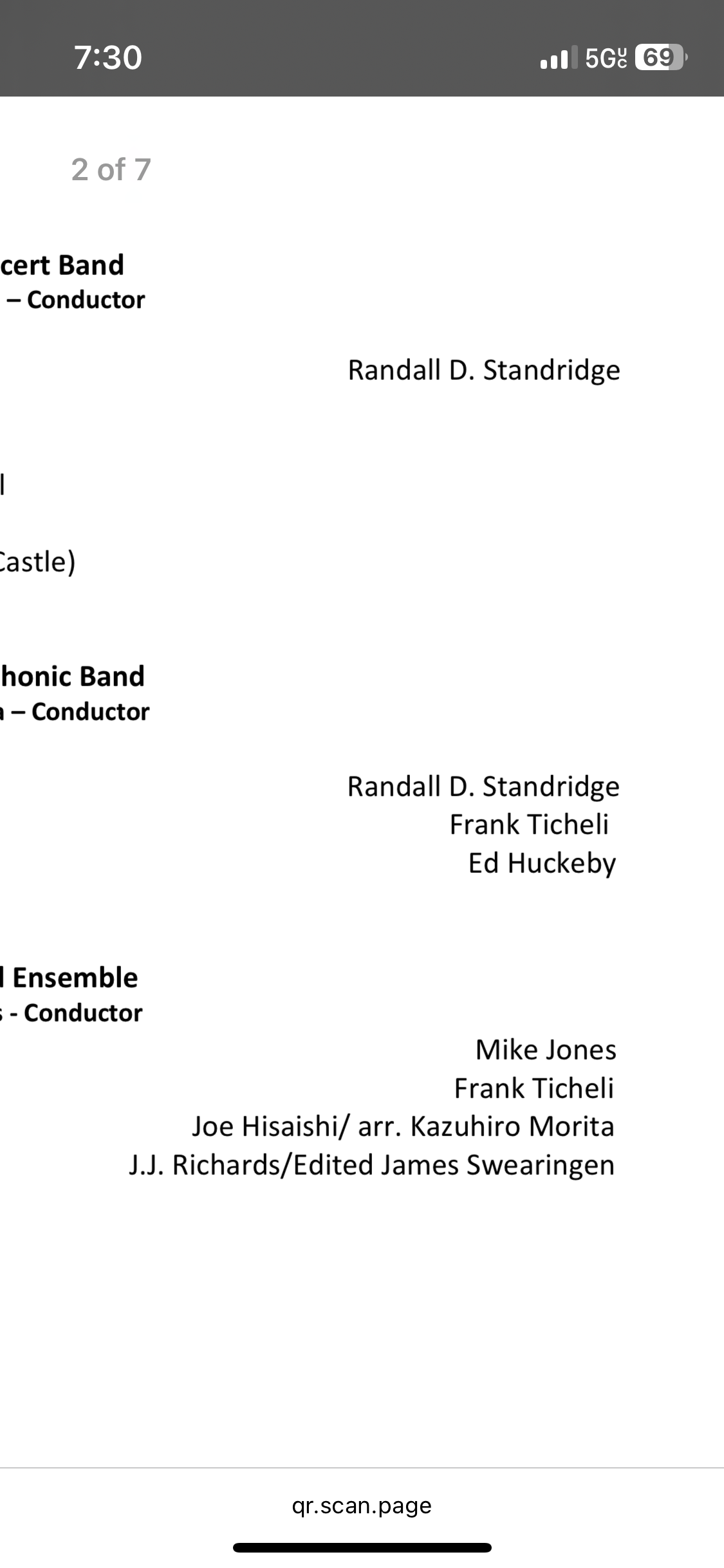 Concert program PDF zoomed in, showing poor mobile readability
