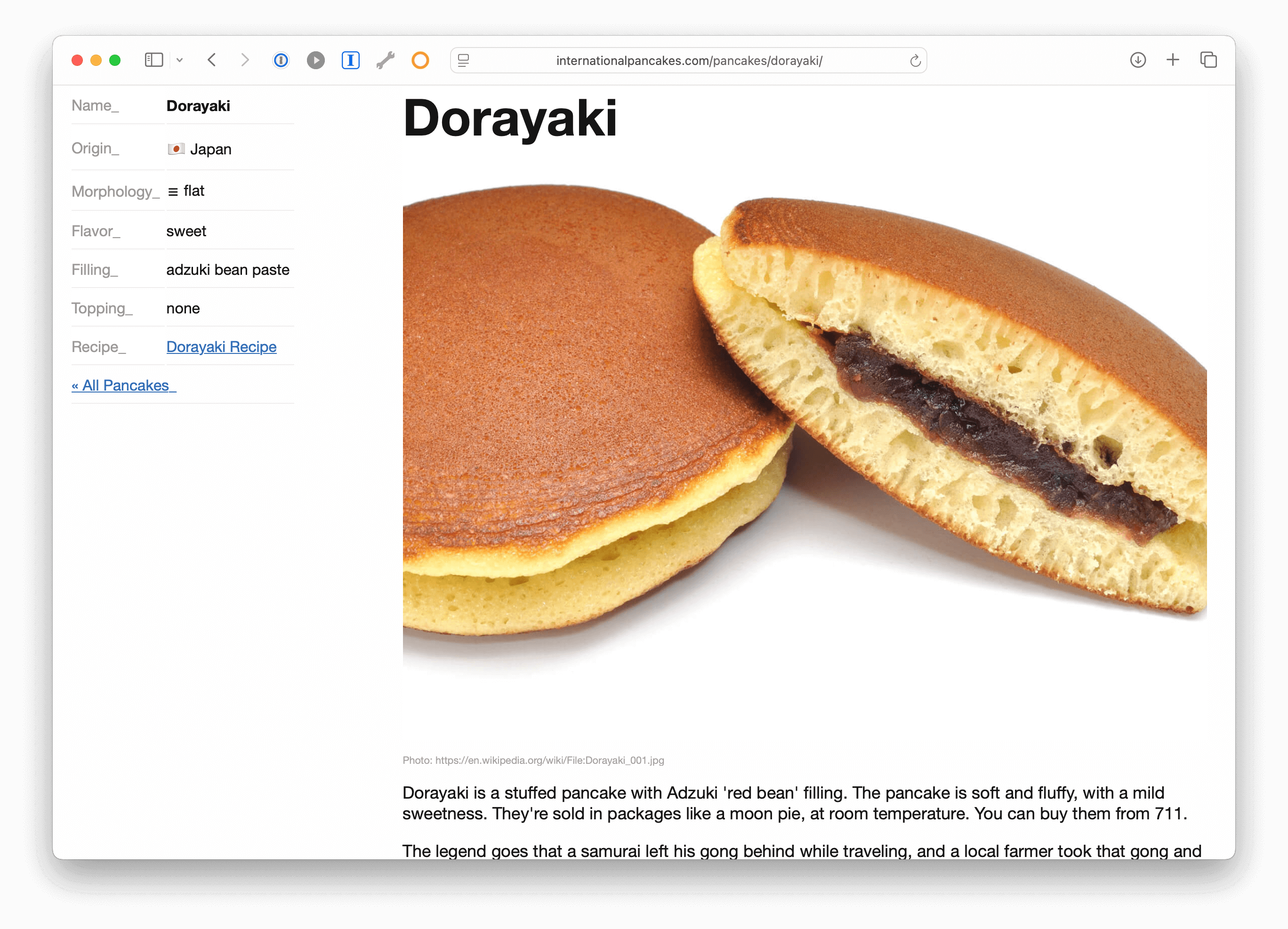 International Pancakes website