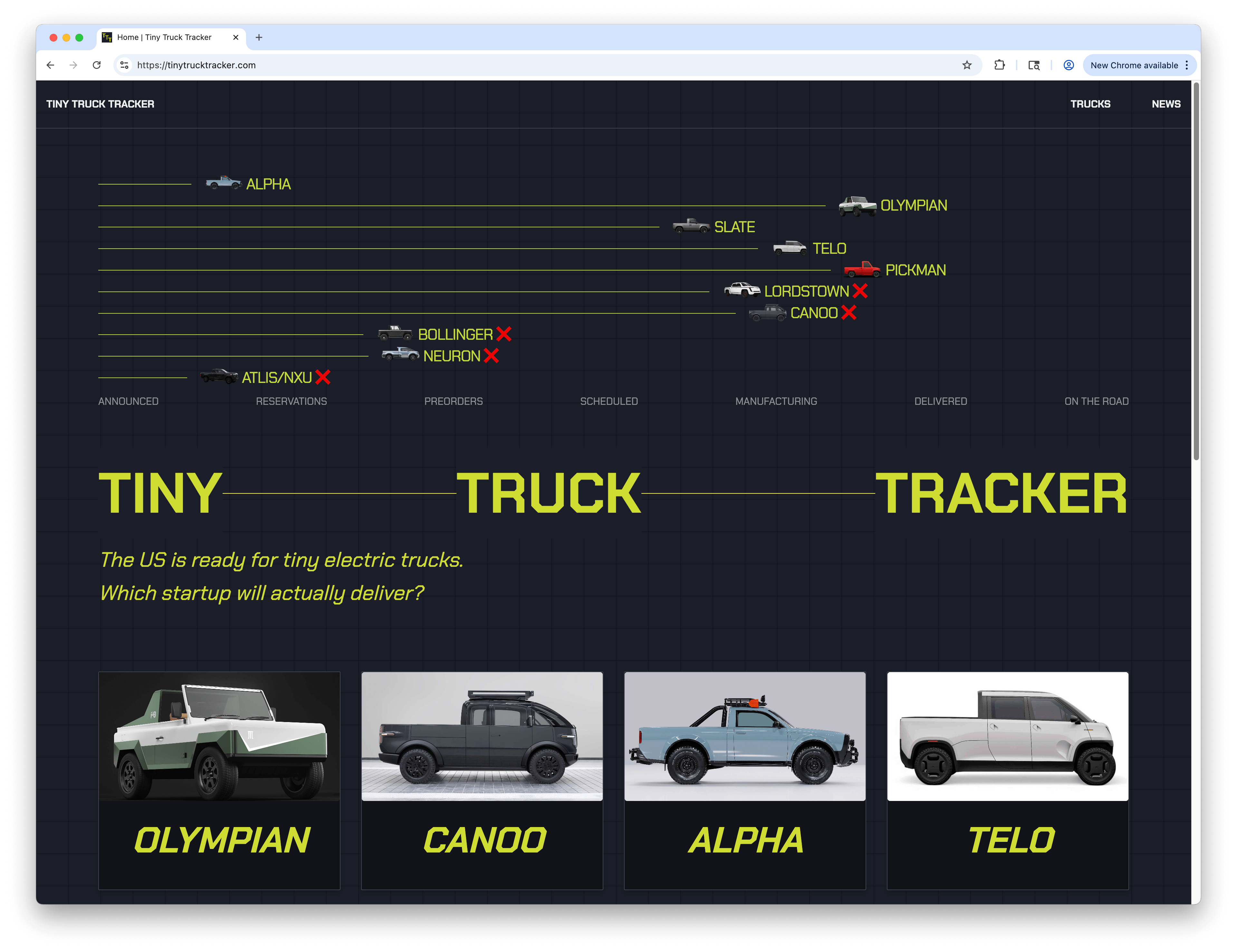 Tiny Truck Tracker website